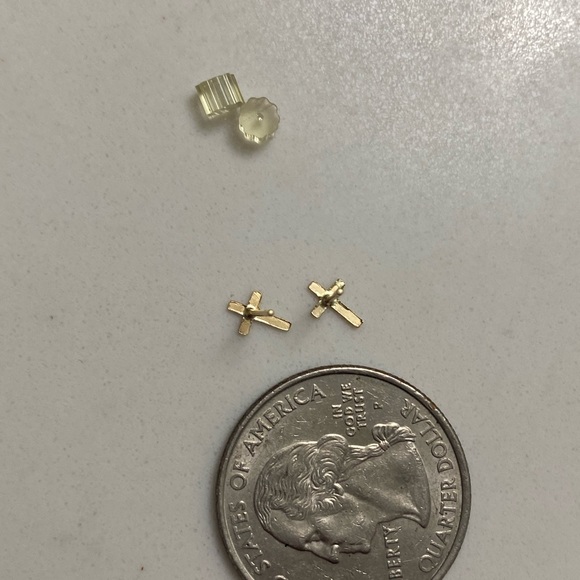 14 k Gold Cross Dainty Earrings - Picture 2 of 3
